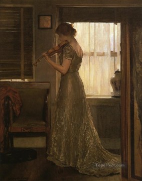 The Violinist aka The Violin Girl with a Violin III Tonalism painter Joseph DeCamp Oil Paintings